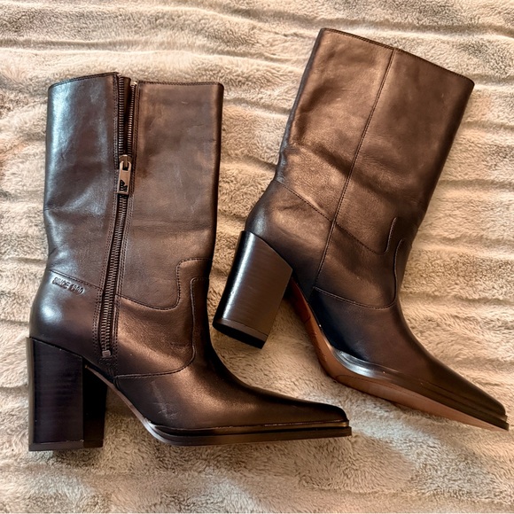 Franco Sarto Jaxon Mid Calf Boots Black Leather NEW Size 7.5M w/ Box - Picture 2 of 16